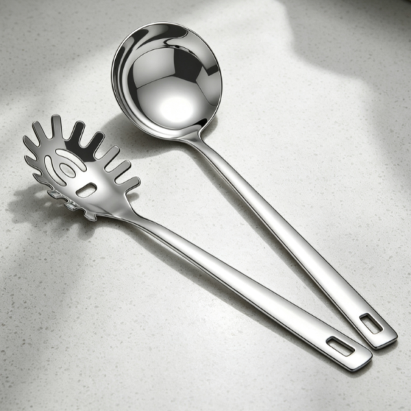 Stainless Steel Soup Ladle and Pasta Scoop Set (Two Pieces)