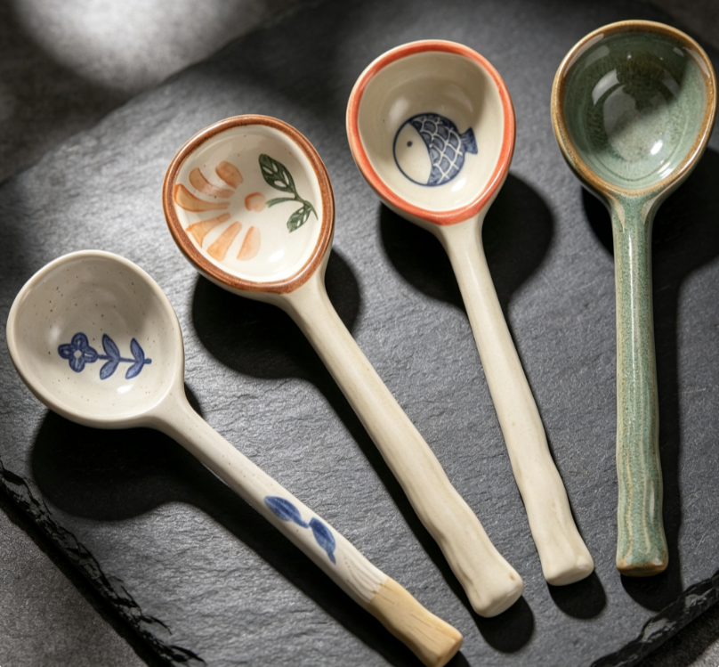 Hand-painted Retro Ceramic Soup Spoon Set (4 Pieces) - Image 2