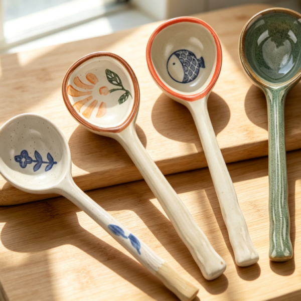 Hand-painted Retro Ceramic Soup Spoon Set (4 Pieces)