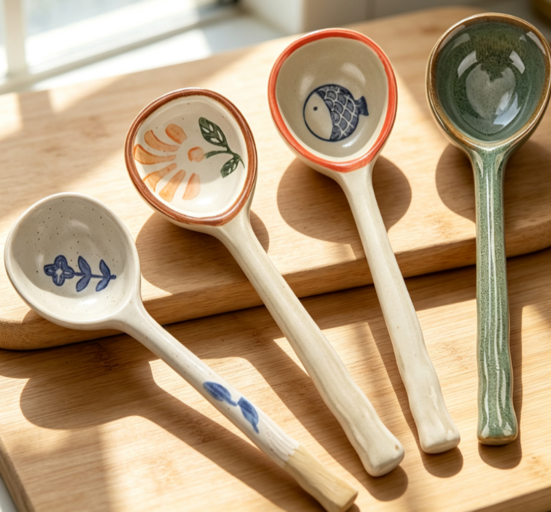 Hand-painted Retro Ceramic Soup Spoon Set (4 Pieces)