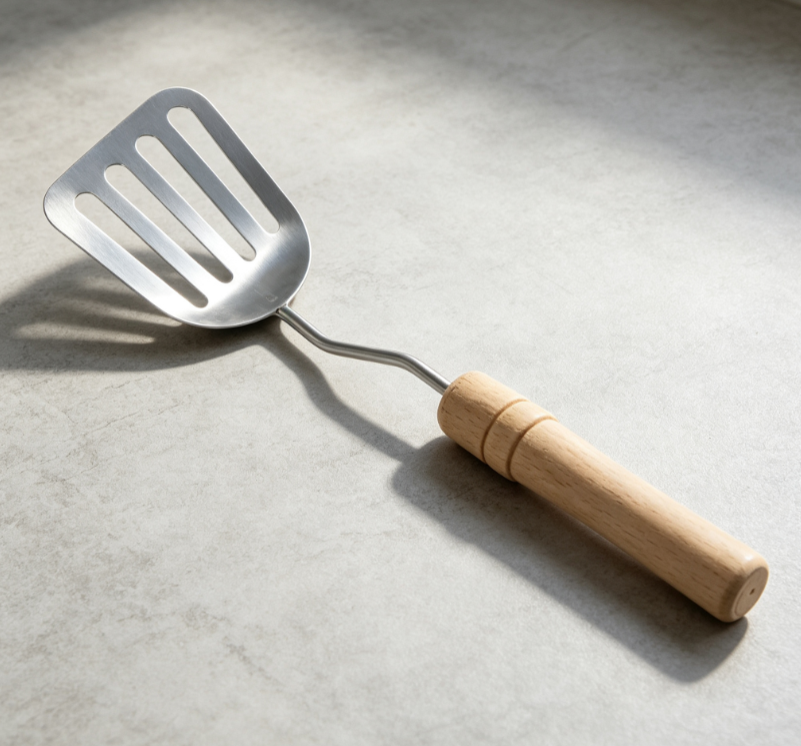 Wooden Handle Stainless Steel Slotted Spare Tub - Image 2