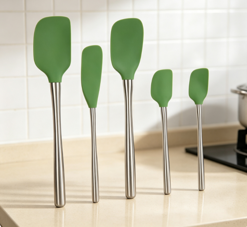 Stainless Steel Handle Silicone Spatula Set, Kitchen Baking Stirring Spoon, High Temperature Resistant Silicone - Image 2