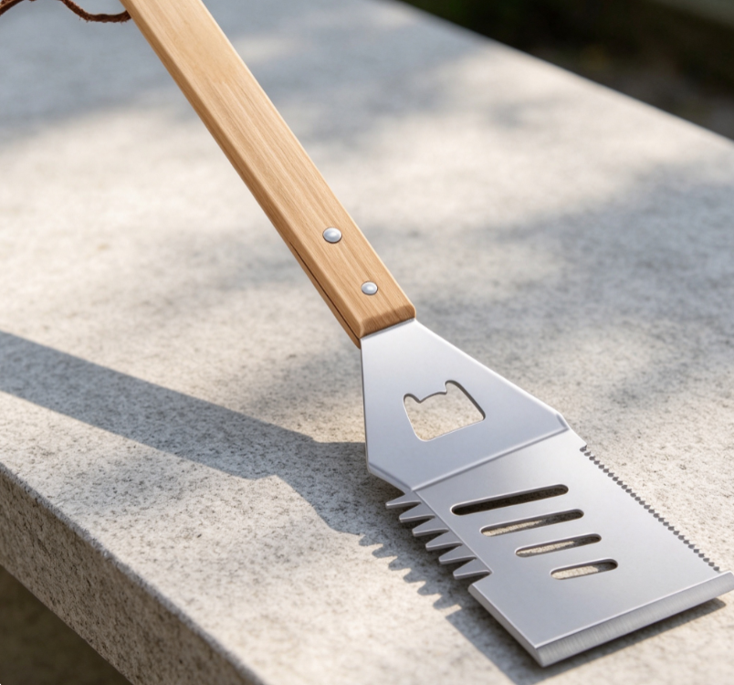Outdoor BBQ Wooden Handle Steel Spatula - Image 2
