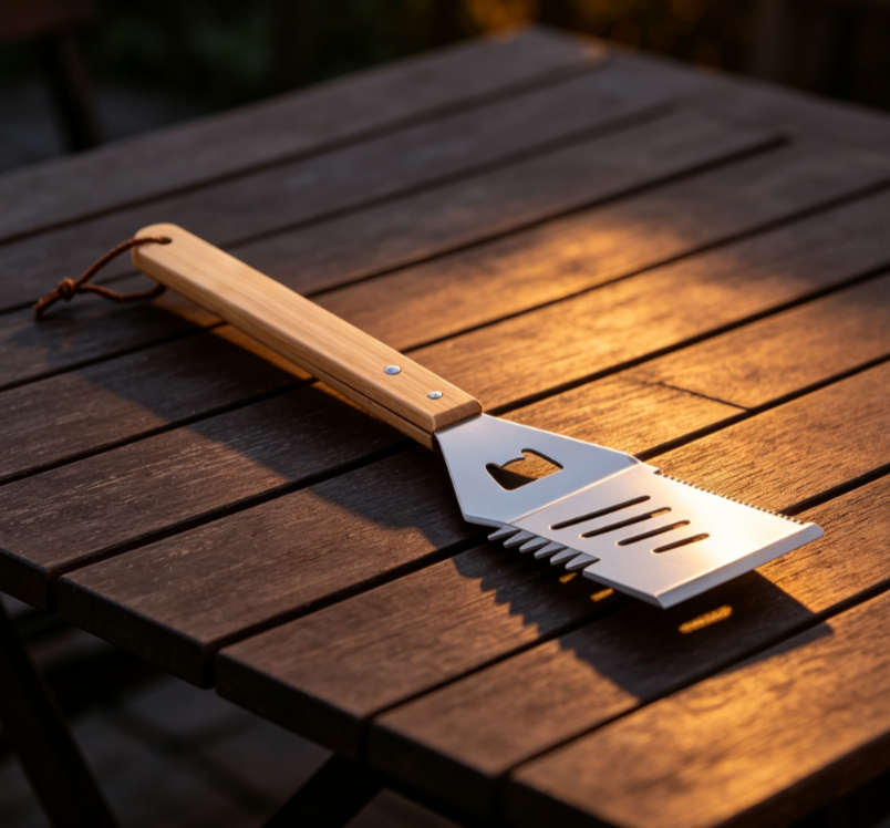Outdoor BBQ Wooden Handle Steel Spatula