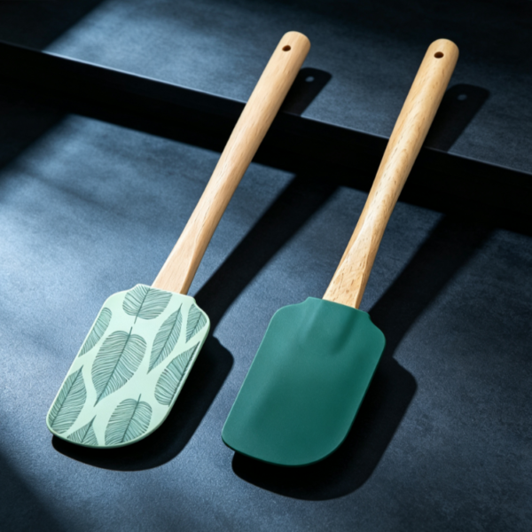 Printed Silicone Spatula with Wooden Handle (Two-Piece Set)