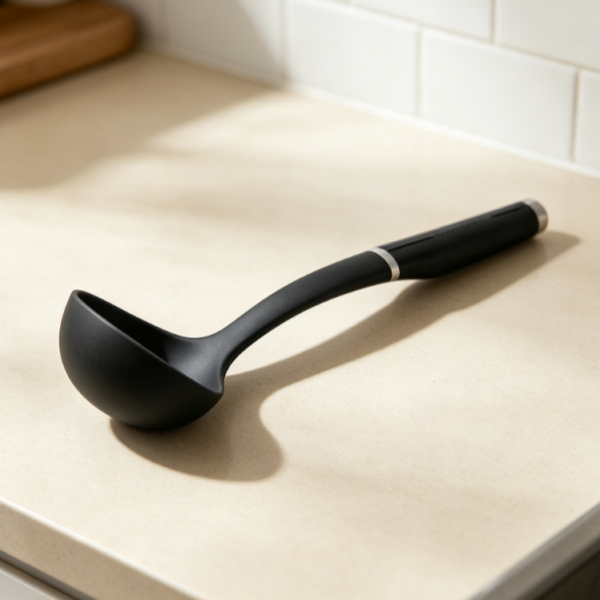 Metal Ring Reinforced Black Silicone Soup Ladle