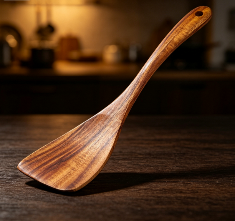 Unpainted Acacia Wood Spatula, Long Handle Solid Wood Stir-fry Spatula for Non-stick Pans - Image 2