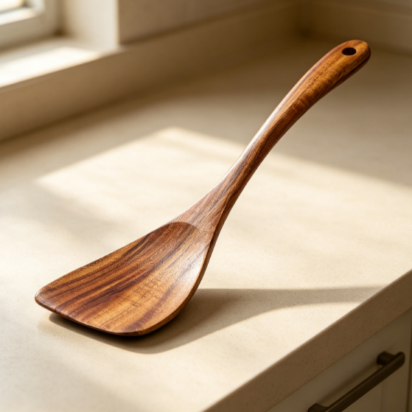 Unpainted Acacia Wood Spatula, Long Handle Solid Wood Stir-fry Spatula for Non-stick Pans