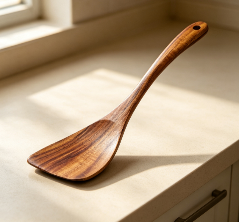 Unpainted Acacia Wood Spatula, Long Handle Solid Wood Stir-fry Spatula for Non-stick Pans