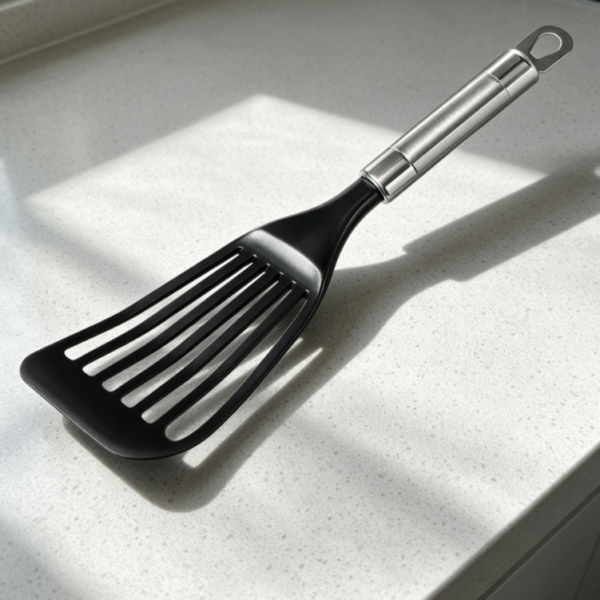 High-Temperature Resistant Nylon Scraper, Household Long-Handled Stir-Frying Spatula with Stainless Steel Handle