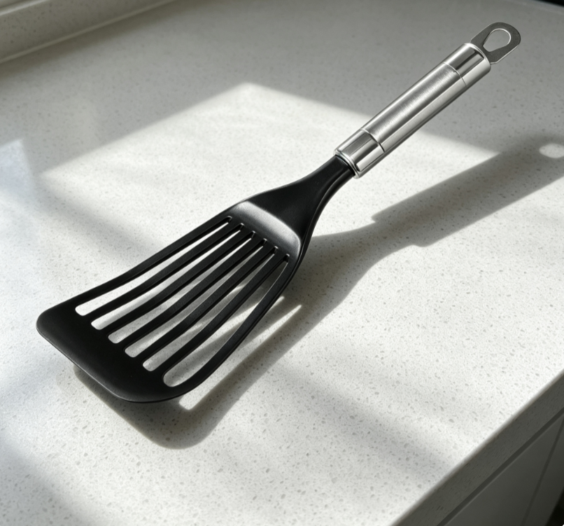 High-Temperature Resistant Nylon Scraper, Household Long-Handled Stir-Frying Spatula with Stainless Steel Handle