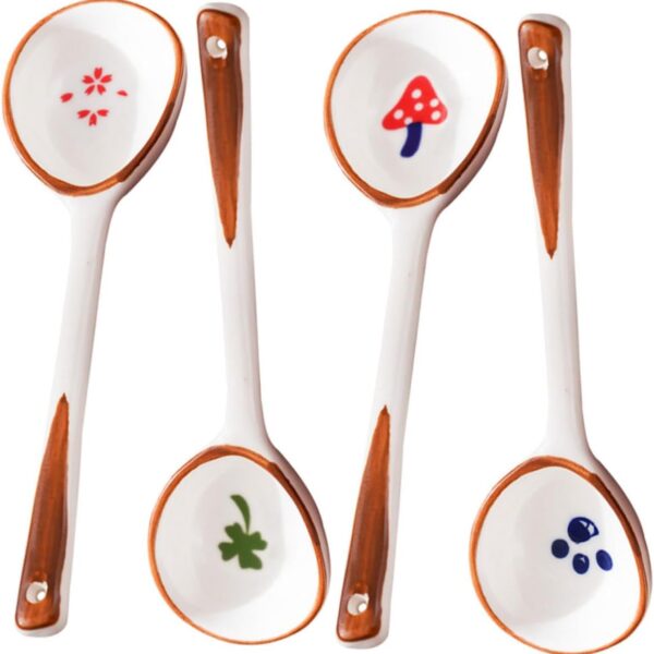 4-Pack Children's Ceramic Soup Spoons, Long-Handled Porridge Spoons, Suitable for Family Meals
