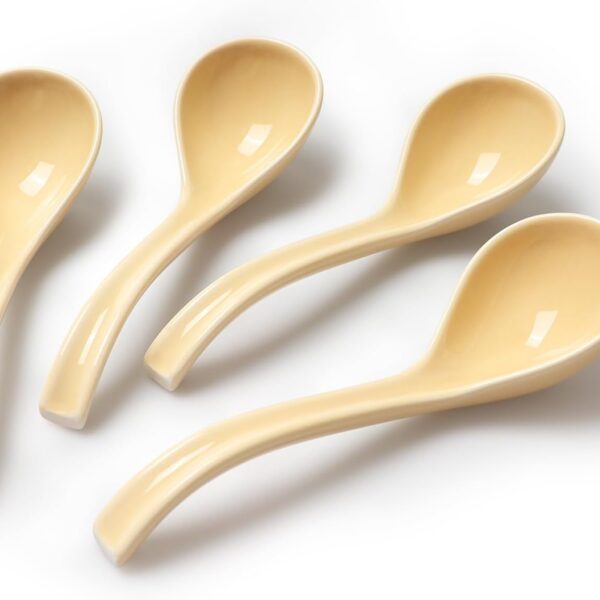 Ceramic Soup Ladles, Easy-Grip Long Handle Design, Suitable for Various Soups, Noodles, and Breakfasts