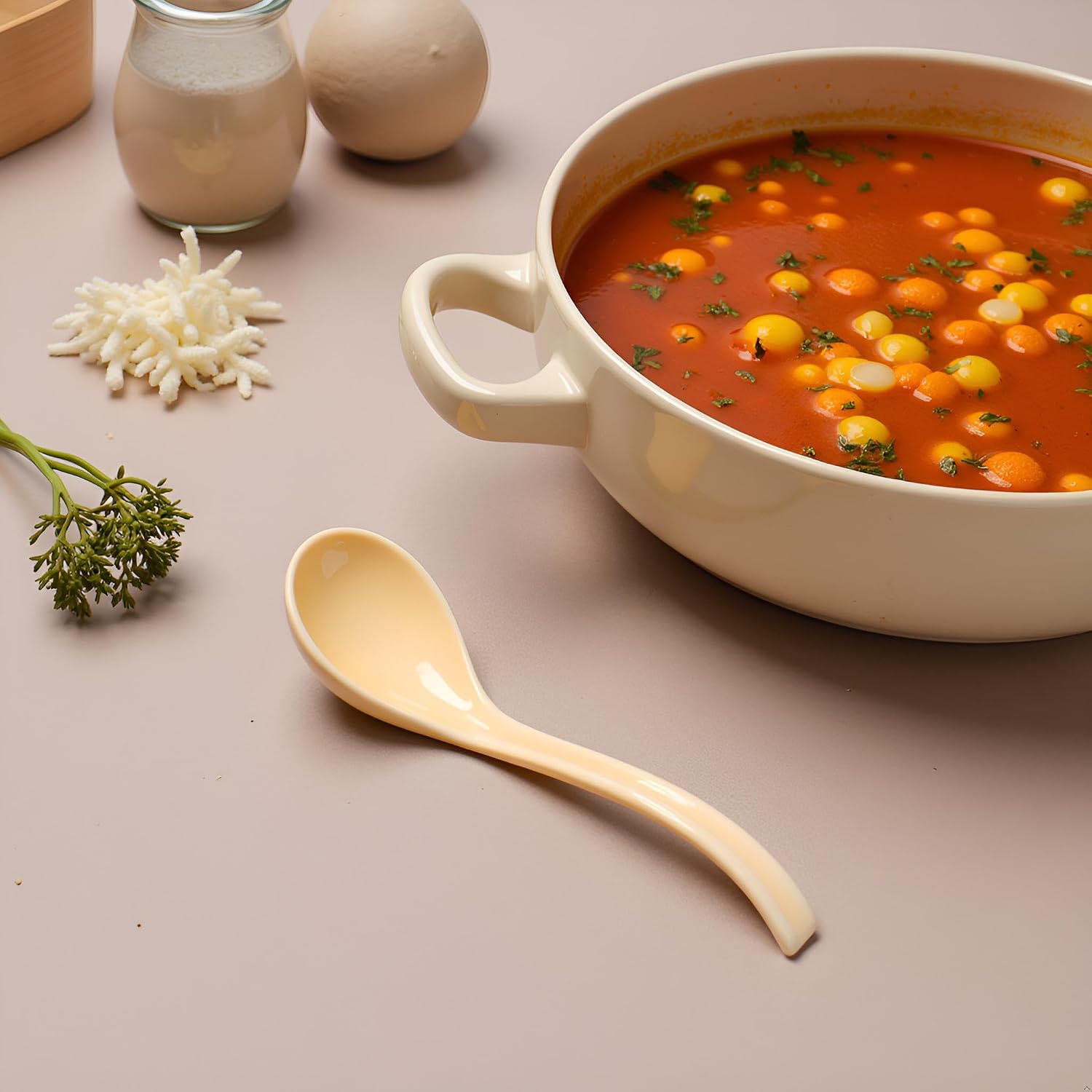 Ceramic Soup Ladles, Easy-Grip Long Handle Design, Suitable for Various Soups, Noodles, and Breakfasts - Image 2