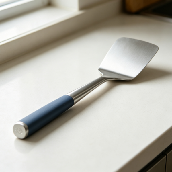 Thickened Stainless Steel Spatula with Non-Slip Soft Rubber Handle, Long Handle for Home Use, Suitable for Pots and Pans
